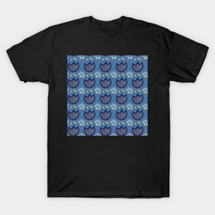 dark blue tulips on blue T-Shirt